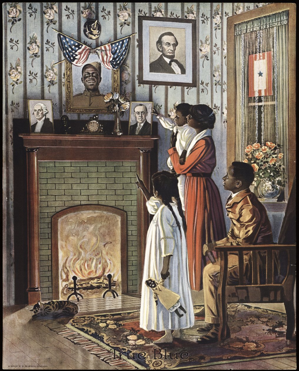 Första världskriget Affisch "True Blue", publ. 1918 (färglitografi) av American School