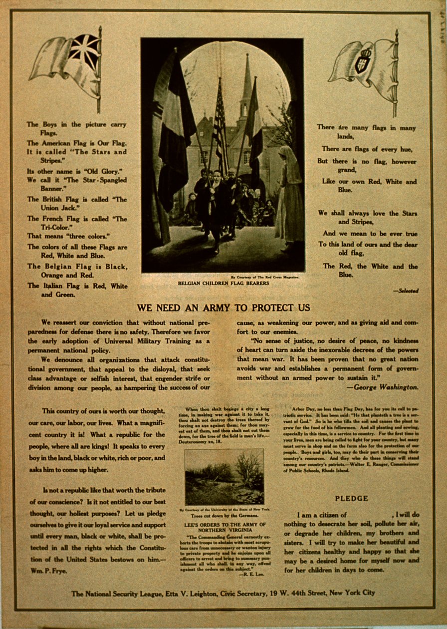 We Need an Army to Protect Us, propagandabroschyr från National Security League, ca 1914-18 av American School