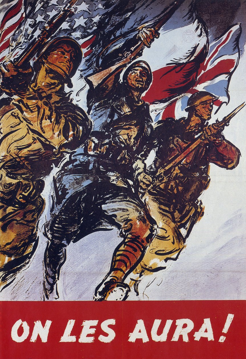 Vi tar dem! Amerikansk propagandaaffisch 1944 sänds efter landstigningen 1944 av American School