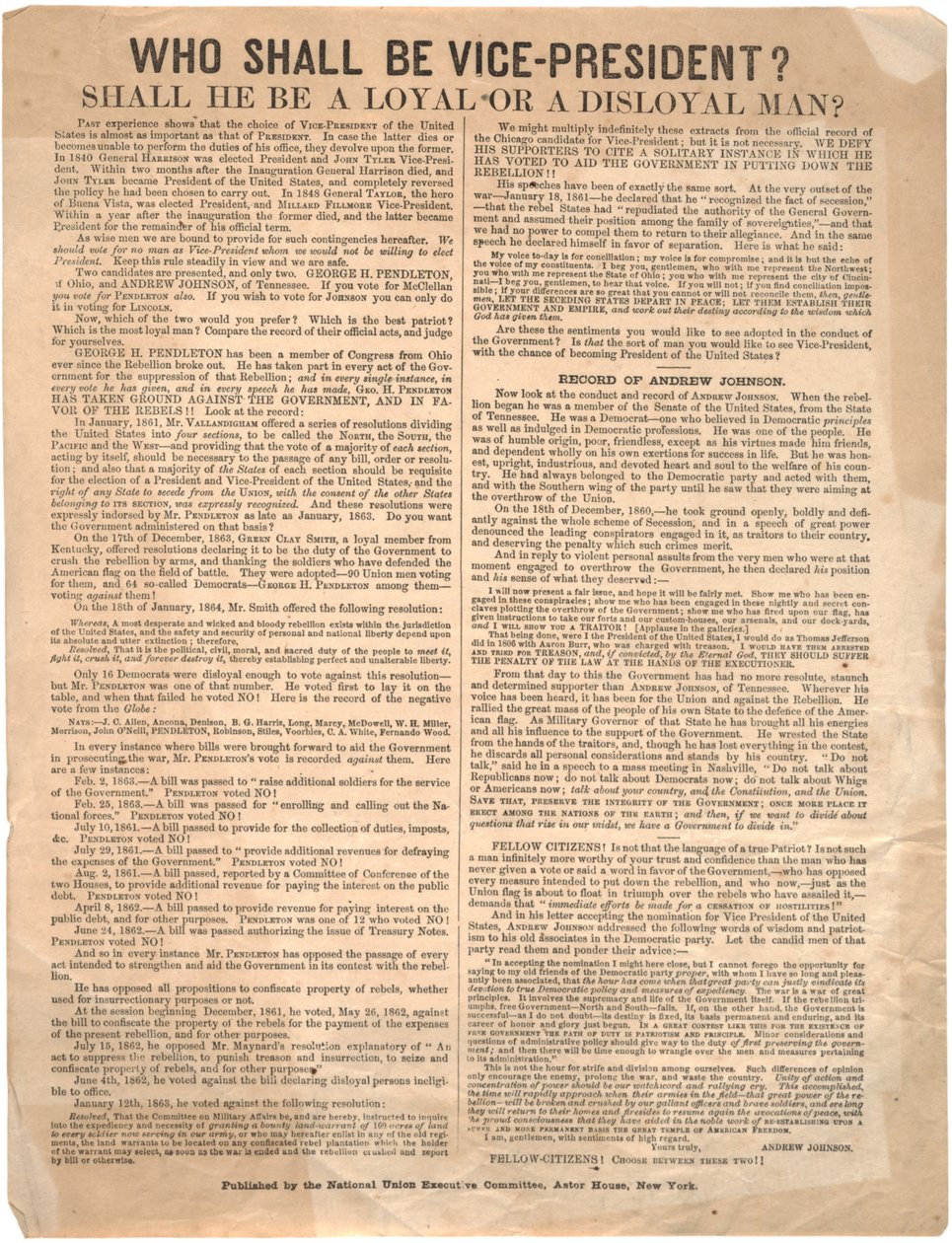 Vem ska bli vice ordförande? George Pendleton vs. Andrew Johnson (val 1864), 1864 av American School