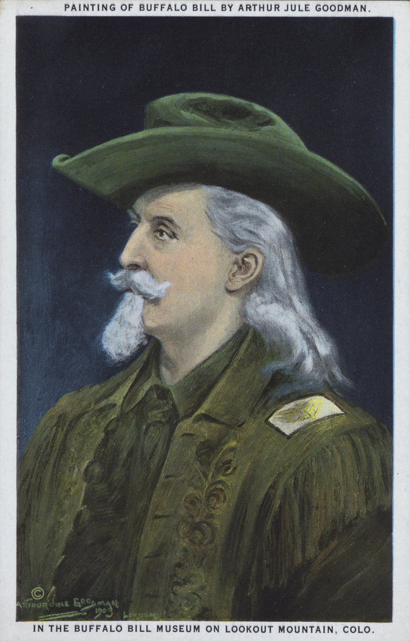 William "Buffalo Bill" Cody, amerikansk scout, buffeljägare och showman (färglitografi) av American School