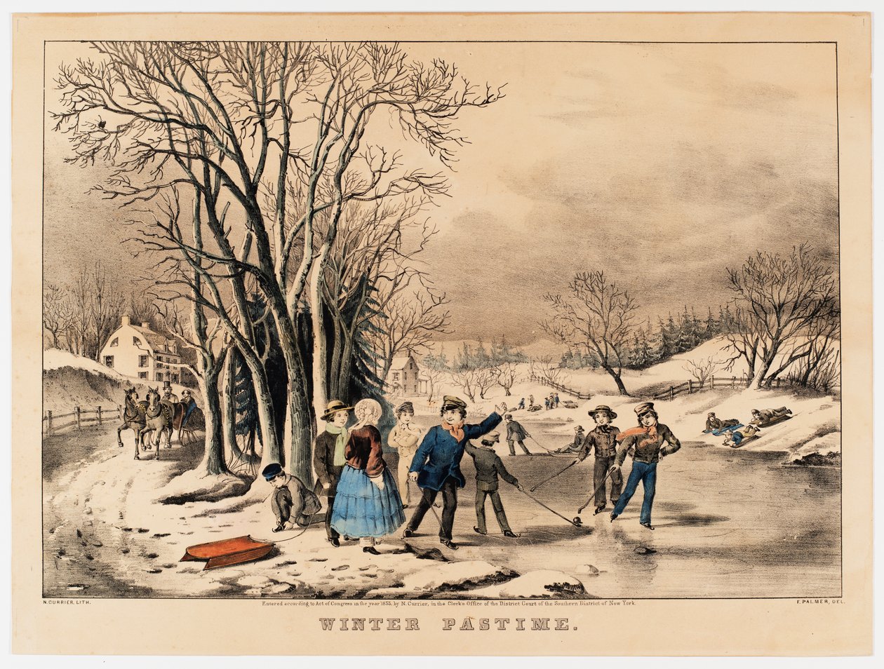 Vintertid, ca 1800-10 (färglitografi) av American School