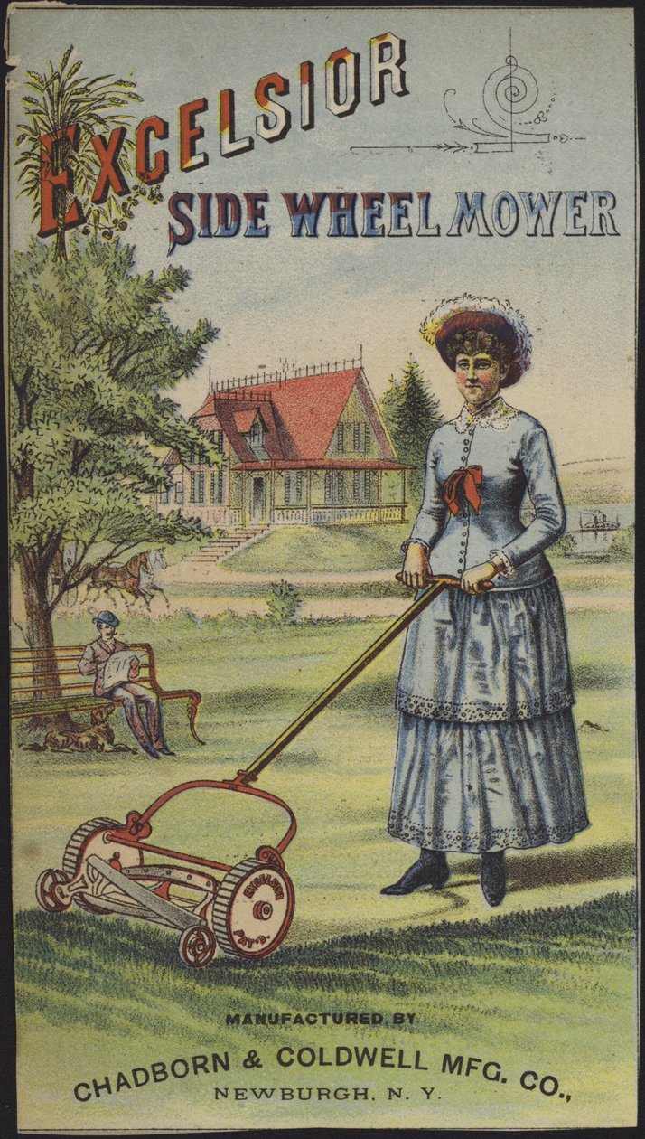 Kvinna som klipper gräset (chromolitho) av American School