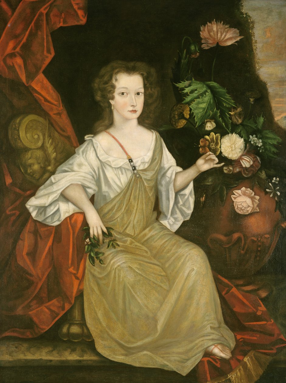 Ung kvinna med en fjäril, ca 1710 (olja på duk) av American School