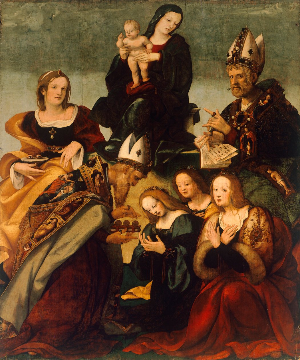 Madonna med barnet och heliga Gregorius den store (målning) av Amico Aspertini