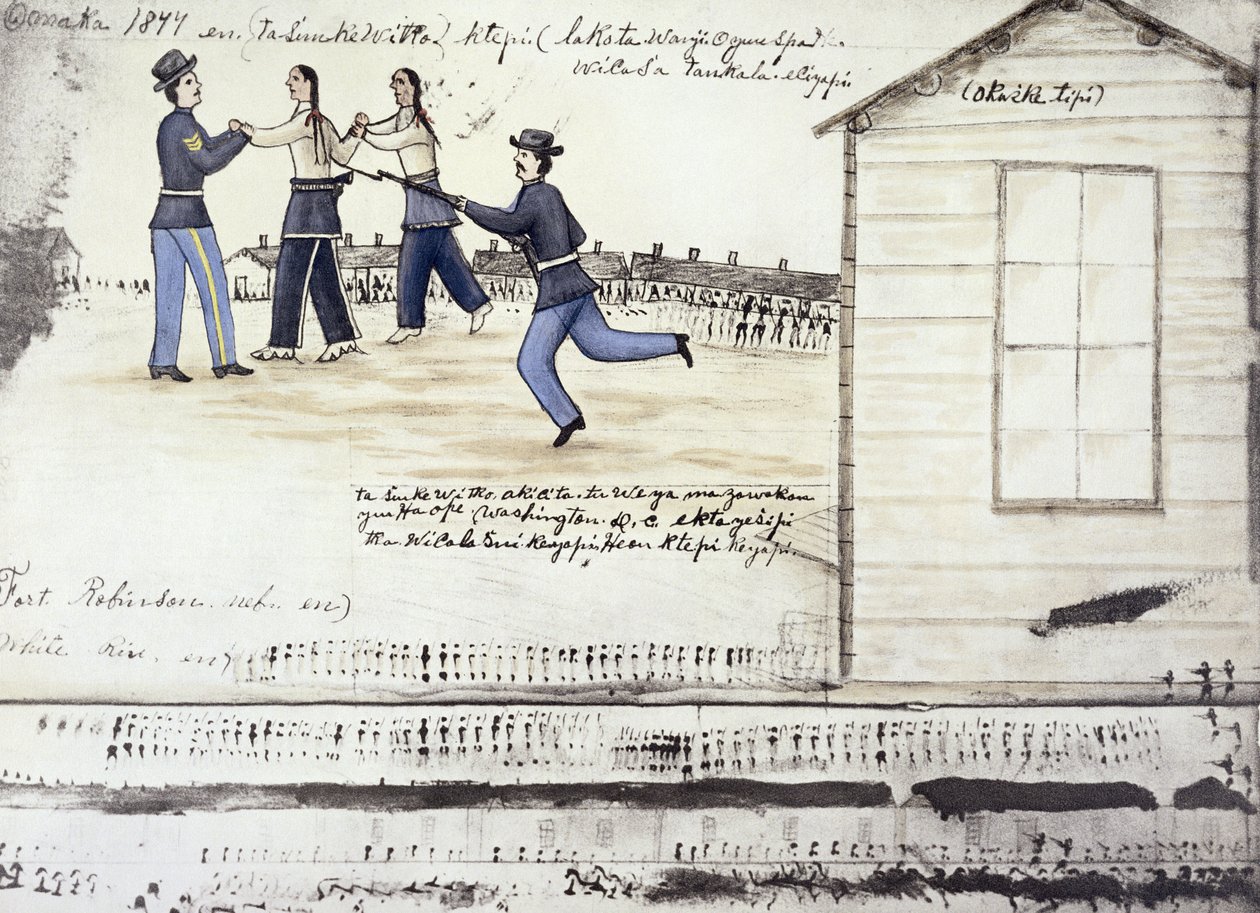 Crazy Horse (c.1842-77) död 1877, Fort Robinson, Nebraska (bläck på papper) av Amos Bad Heart Buffalo