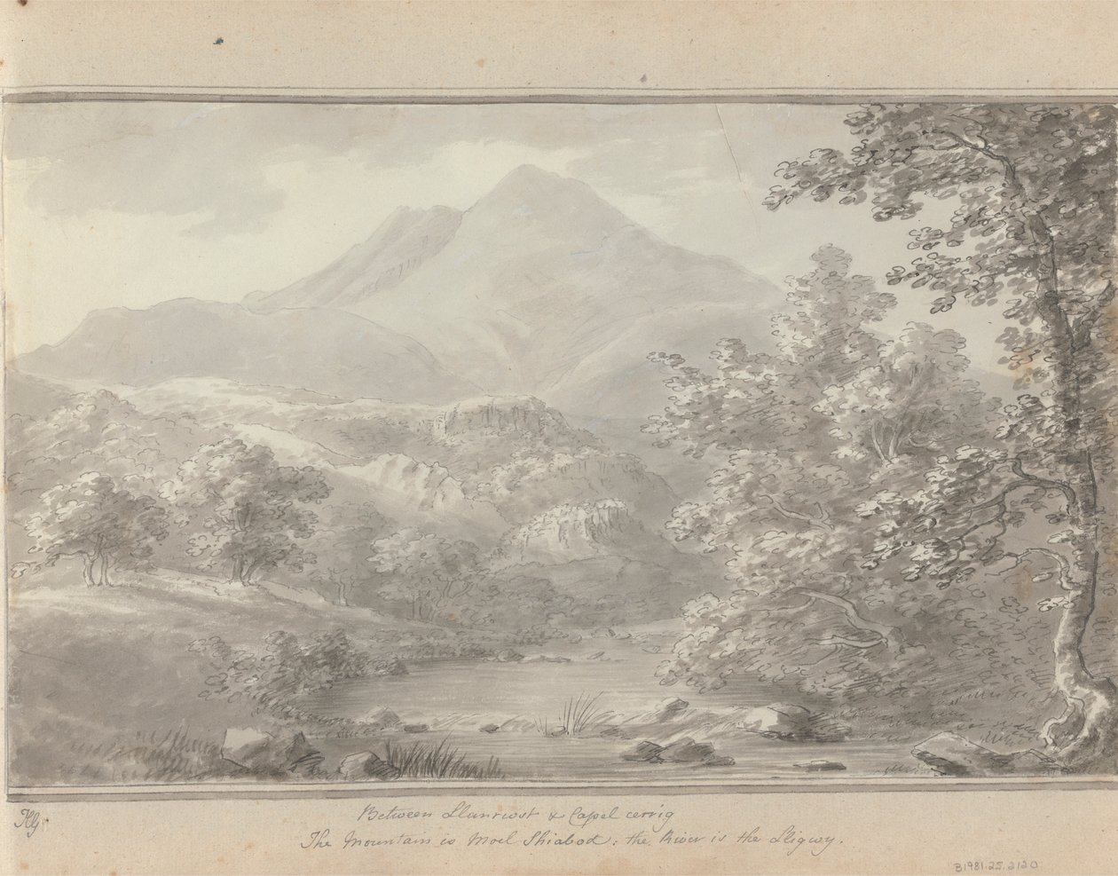 Utsikter i England, Skottland och Wales: Mellan Llanrwst och Capel Cerrig är berget Moel Shiabod, floden är Lligwy av Amos Green