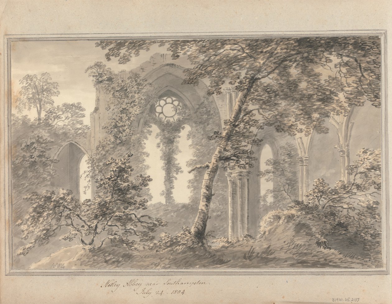 Utsikter i England, Skottland och Wales: Netley Abbey nära Southampton, 24 juli 1804 av Amos Green