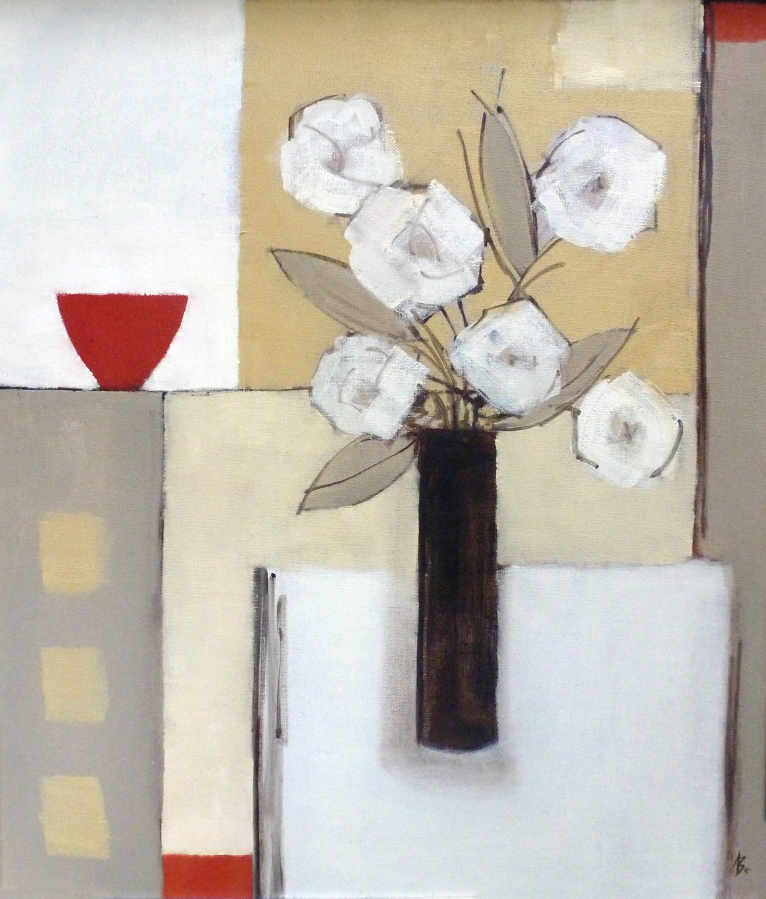Röd skål, vita blommor av Ana Bianchi