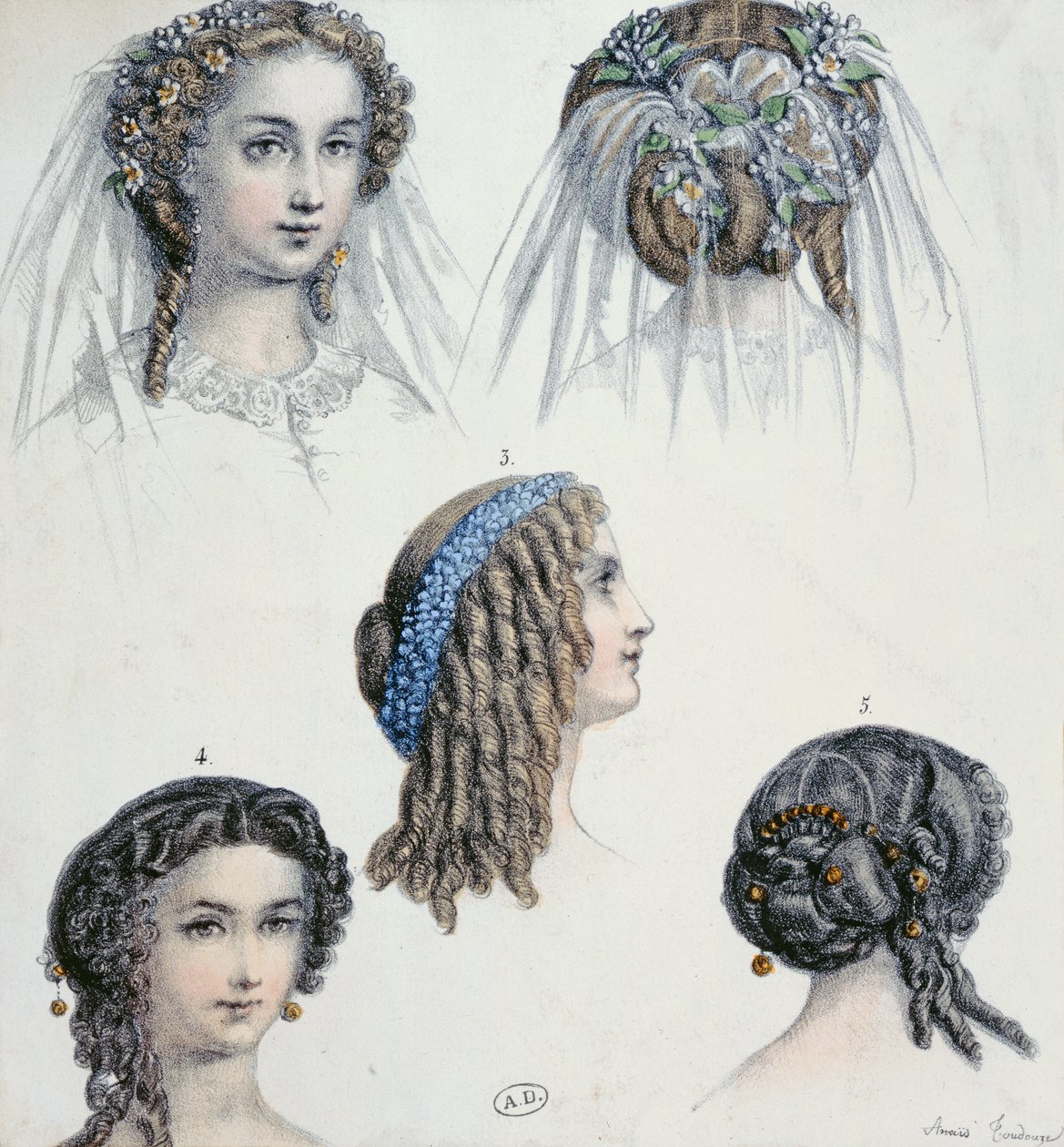 Frisyr av en brud och andra, ca 1853 av Anais Toudouze
