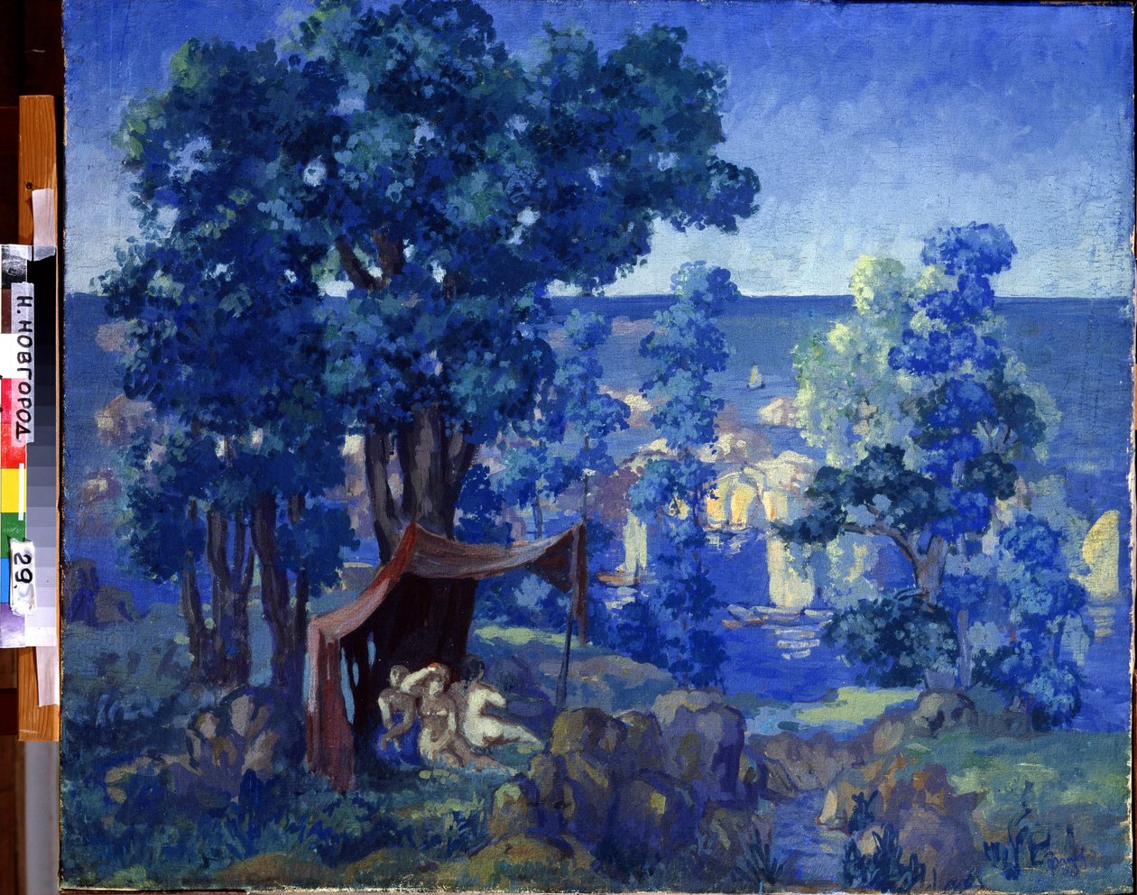Badgäster vid havet. Målning av Anatolij Afanasyevich Arapov (1876-1949). Olja på duk, 80 x 98 cm av Anatoli Afanasyevich Arapov