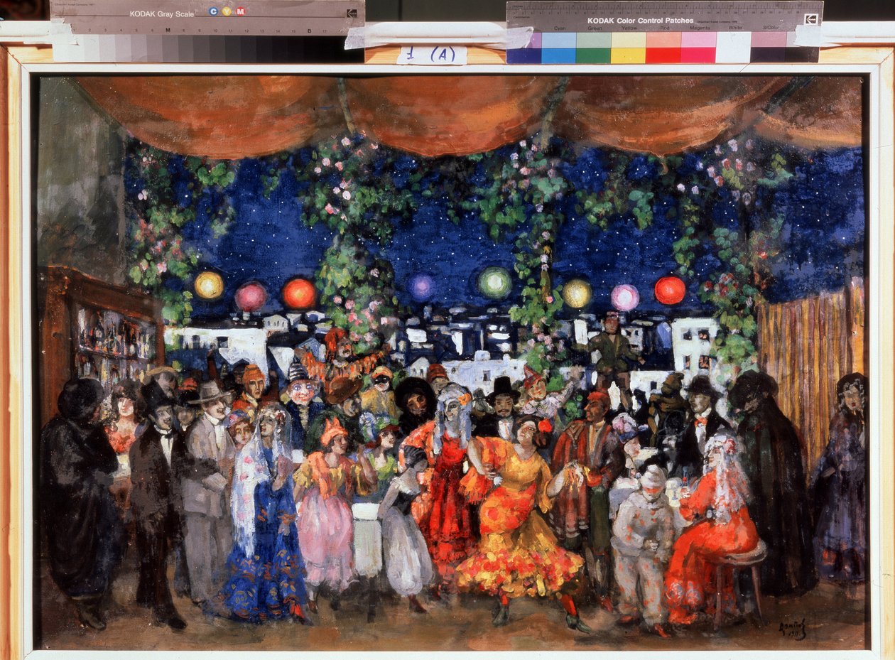 Karneval i Spanien (Karneval i Spanien). Målning av Anatolij Afanasyevich Arapov (1876-1949). Olja på kartong, 68,5 x 98,5 cm av Anatoli Afanasyevich Arapov