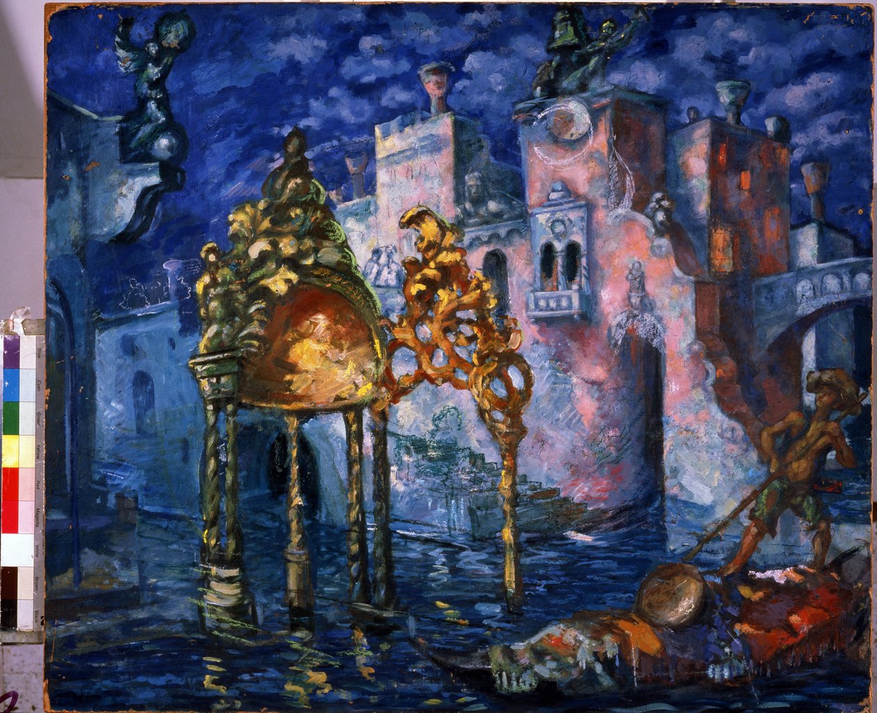 Venedig, scenografi för pjäsen La Locandiera av Carlo Goldoni (1707-1793) (Venedig, scenografi för pjäsen La Locandiera av C. Goldoni). Målning av Anatoli Afanasyevich Arapov (1876-1949). Gouache och pastell på kartong, 86 x 100 cm av Anatoli Afanasyevich Arapov