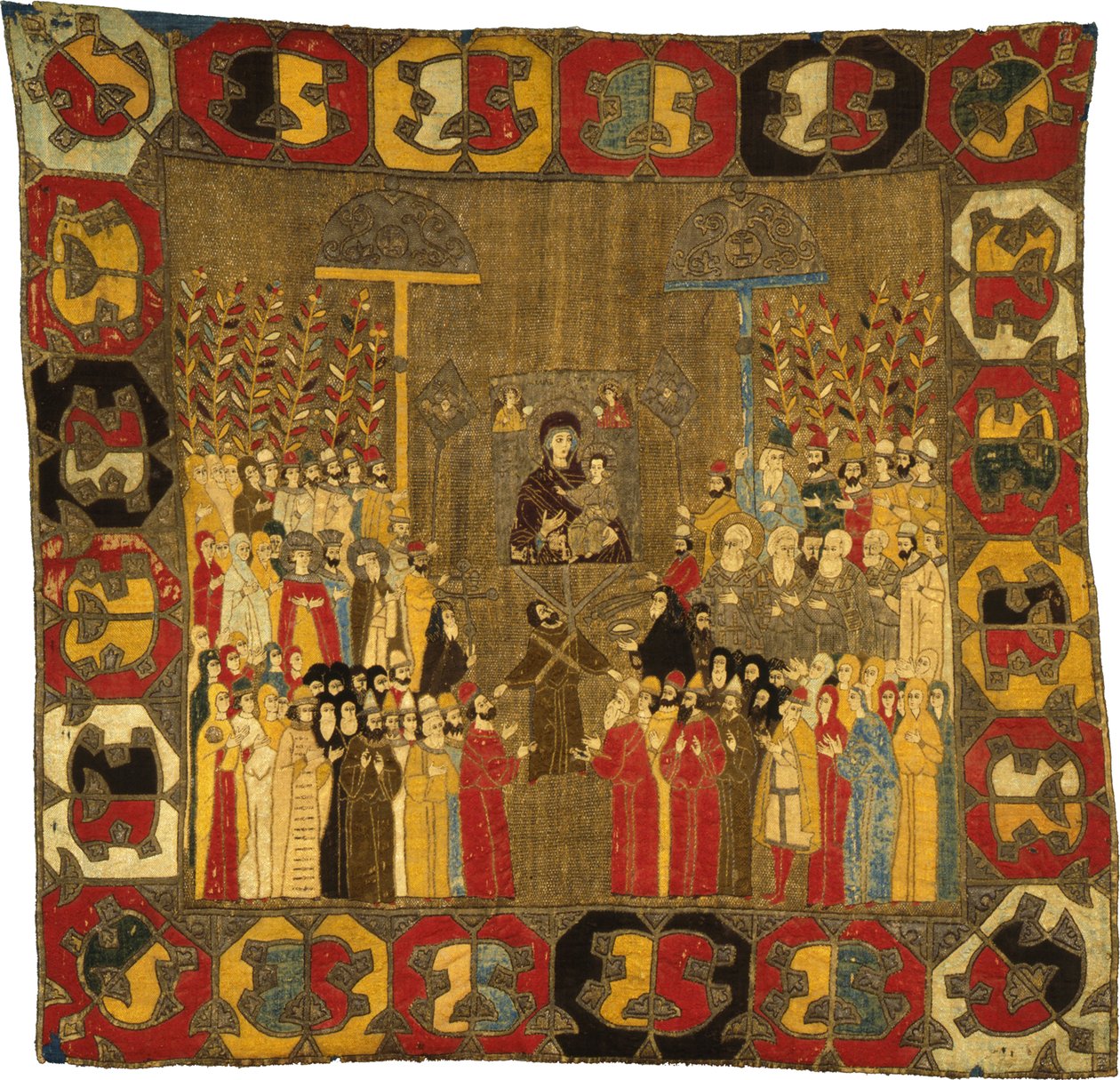Palmsöndagsprocession i Moskva den 8 april 1498. Zoe Palaiologina med döttrar kvar, Ivan III, Elena av Valakien, D, 1498 av Ancient Russian Art