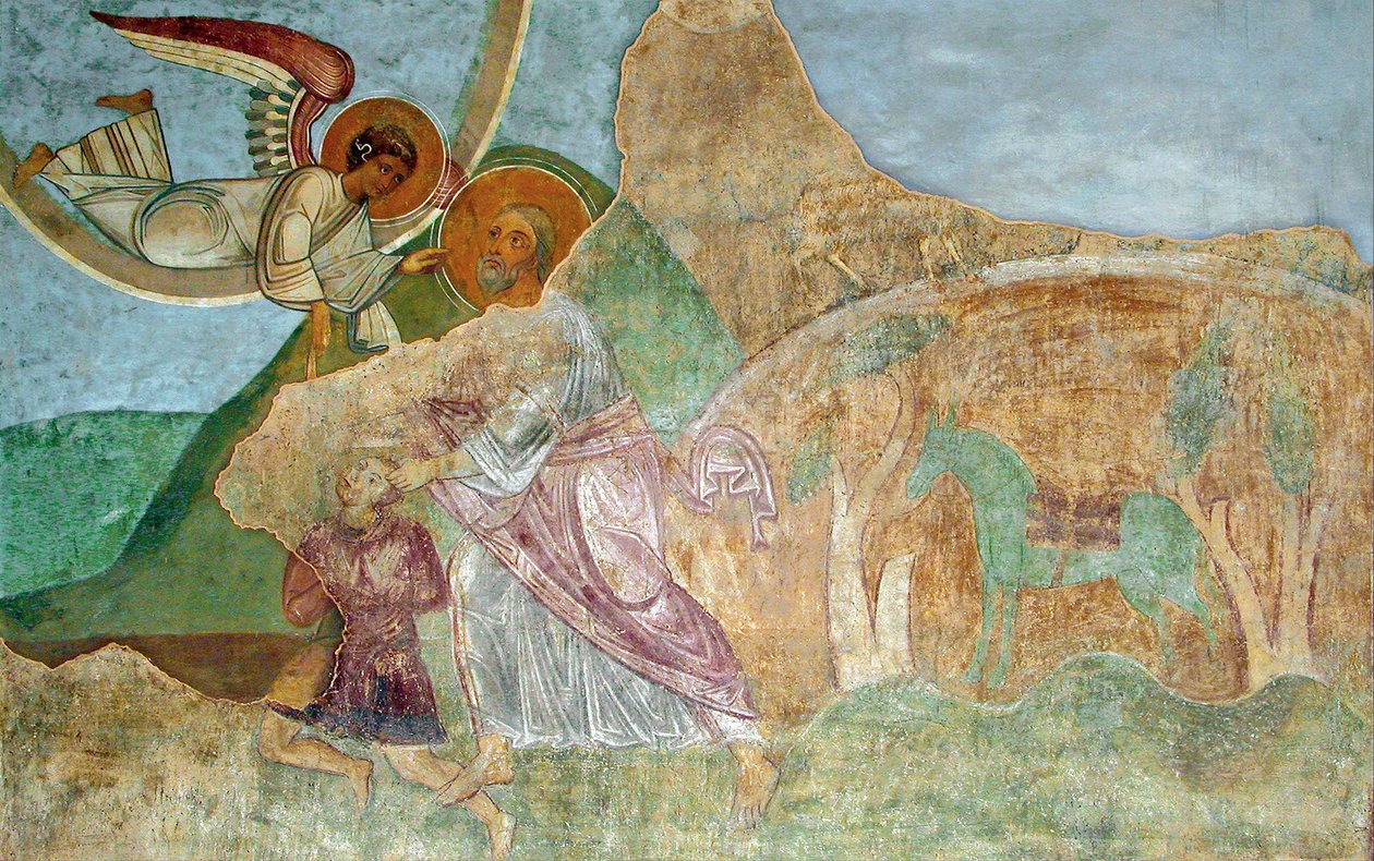 Abraham offrar Isak av Ancient Russian frescos