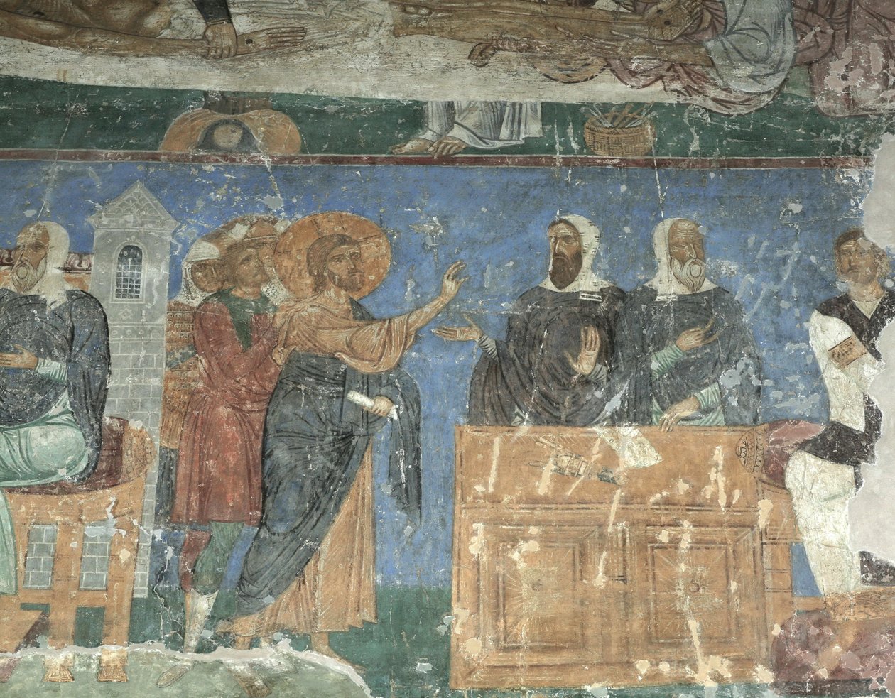 Kristus före Annas och Kaifas, 1100-talet av Ancient Russian frescos