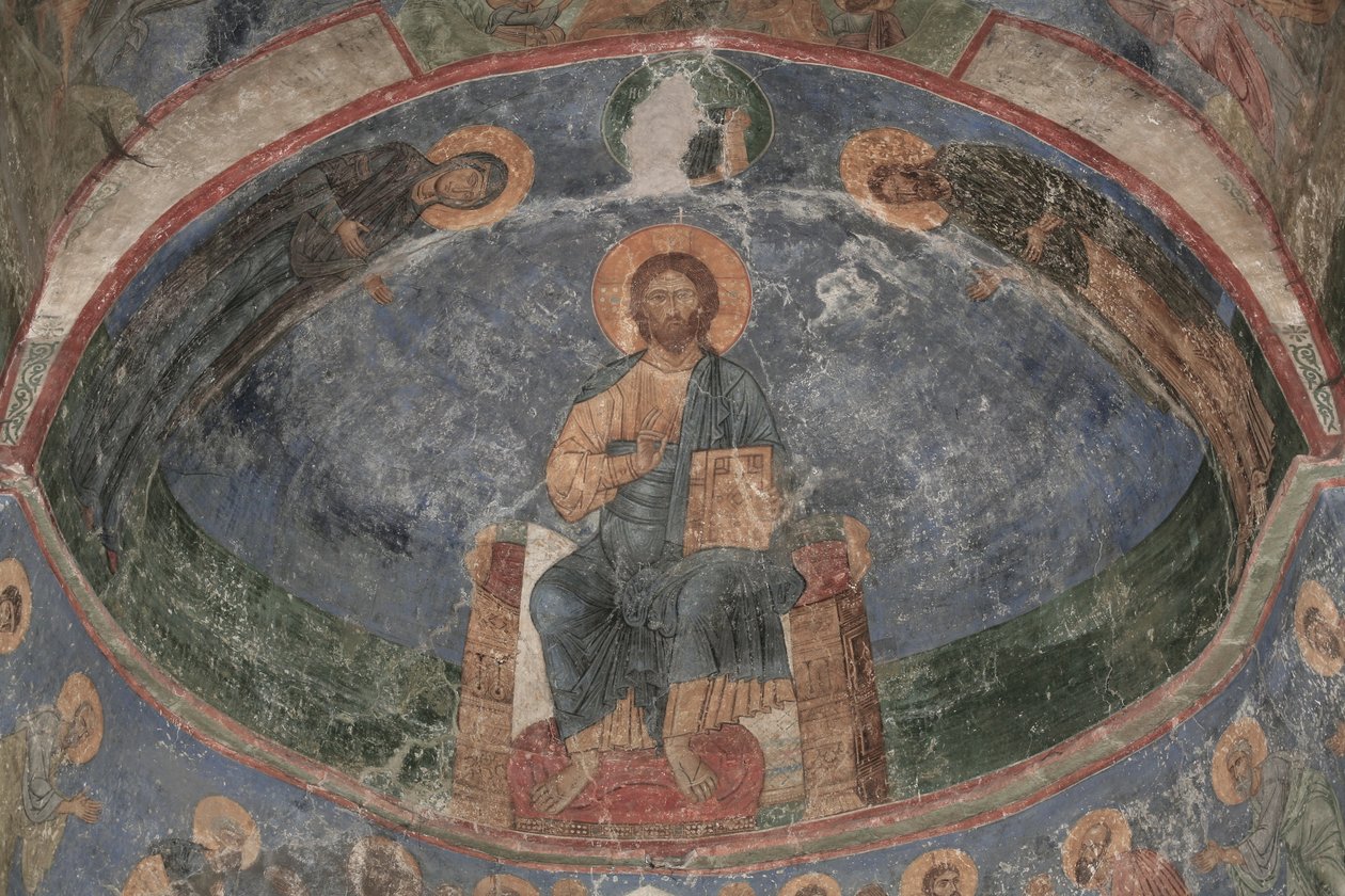 Kristus tronade världens frälsare, 1100-talet av Ancient Russian frescos
