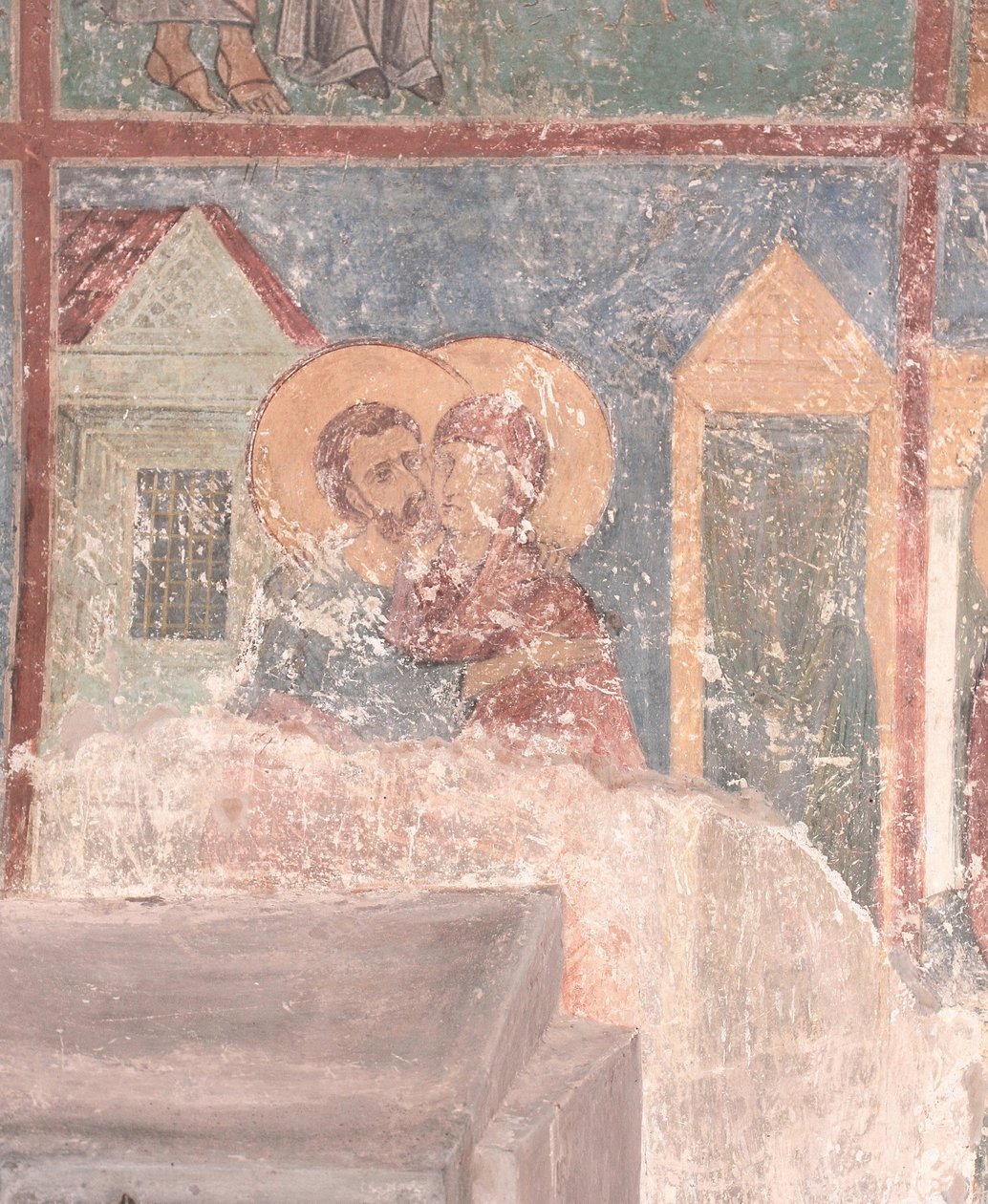 Möte av de heliga Joachim och Anne vid Golden Gate, 1100-talet av Ancient Russian frescos