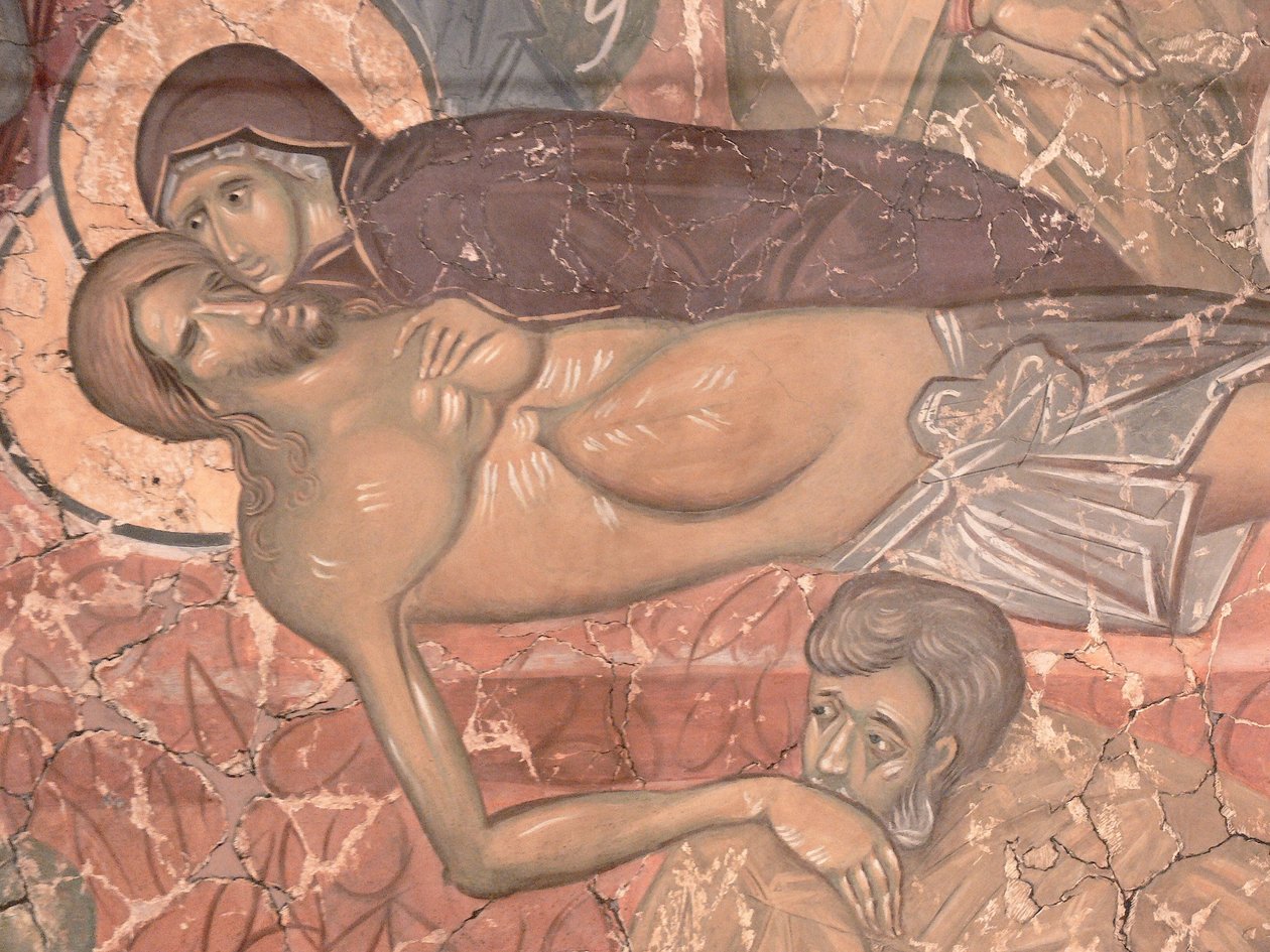 Kristi gravläggning, ca 1380 av Ancient Russian frescos