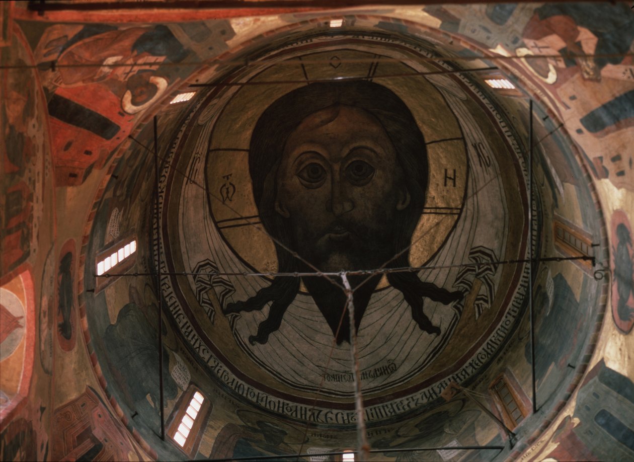The Holy Face Dome-målningen i ärkeängeln Michael-katedralen i Moskva Kreml, 1652-1666 av Ancient Russian frescos