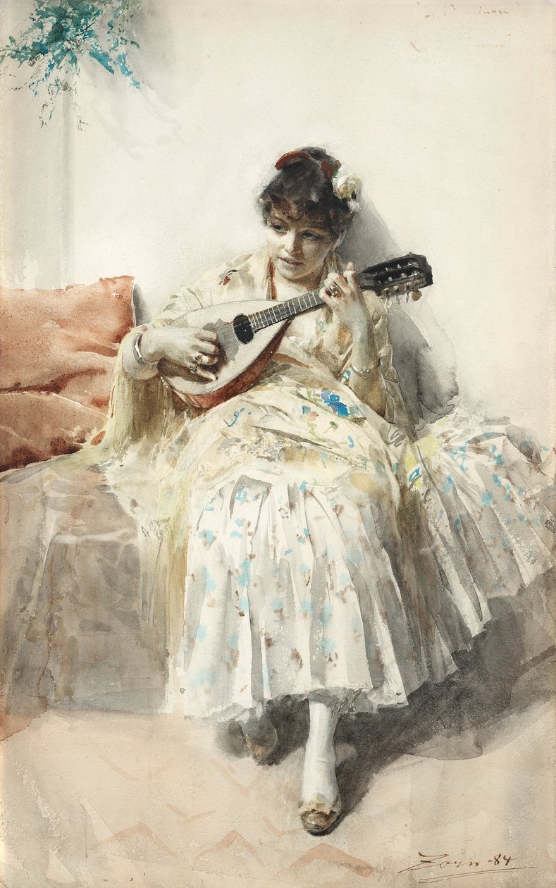 Girl playing mandolin  av Anders Leonard Zorn