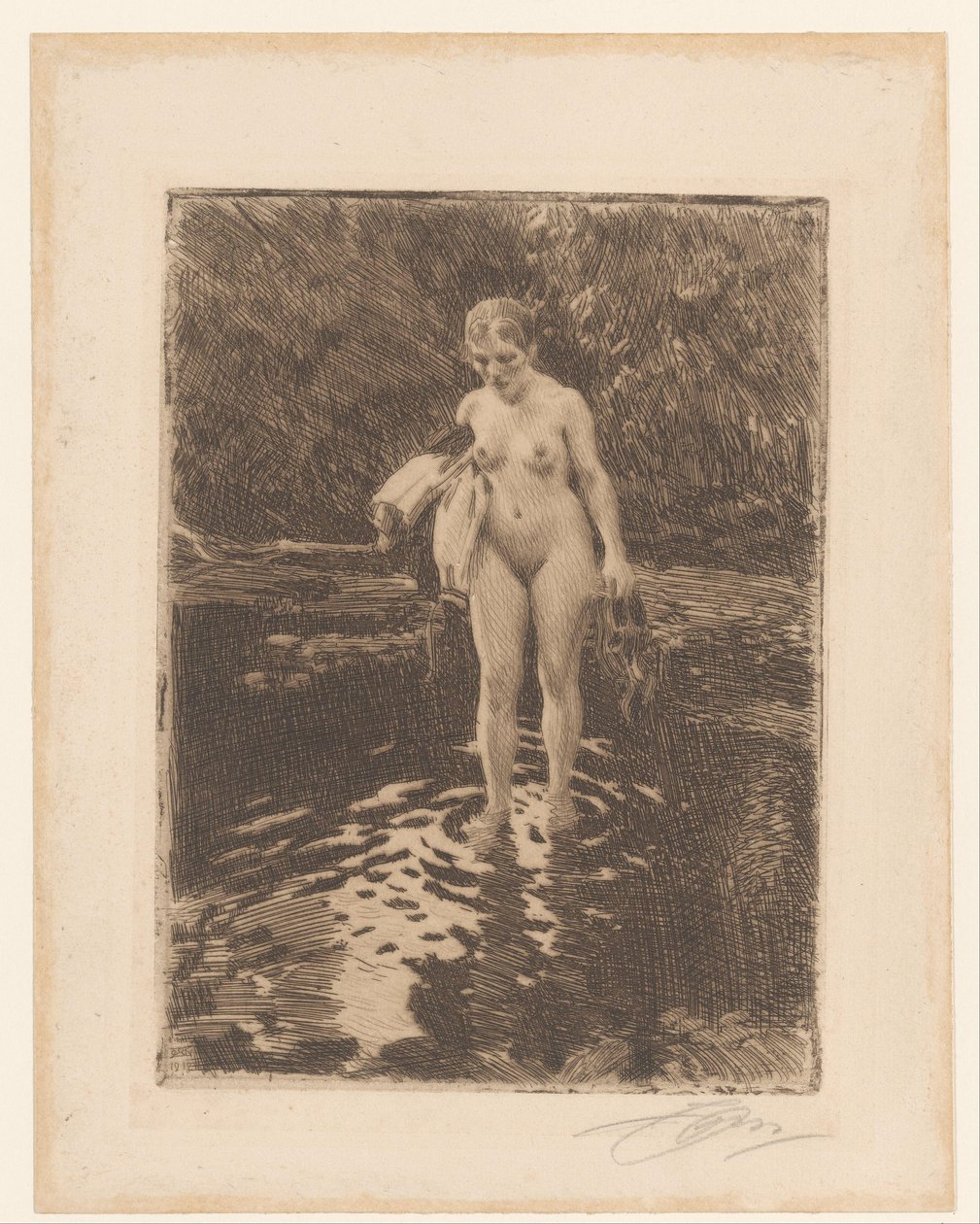 Badande kvinna Forden - Vadstallet av Anders Leonard Zorn (signed by artist)