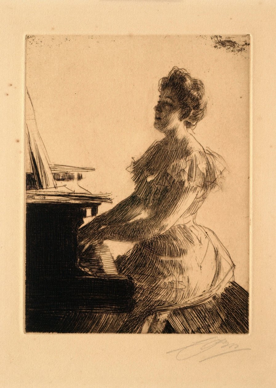 Vid pianot (fröken Anna Burnett) av Anders Leonard Zorn