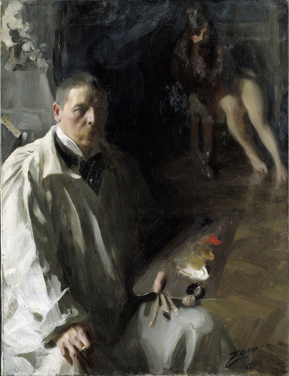 Självporträtt med Model par Zorn, Anders Leonard (1860-1920). Olja på duk, storlek: 117x94 av Anders Leonard Zorn