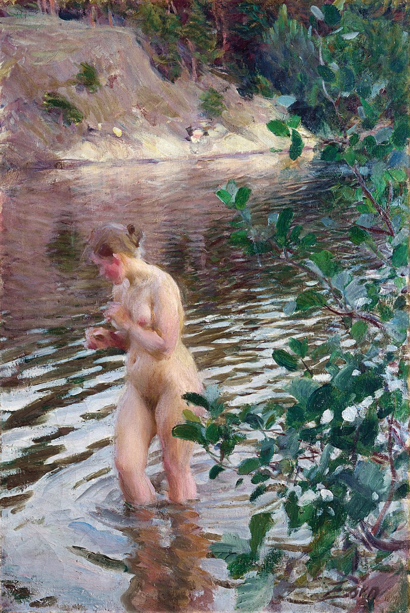 Den kalla strömmen par Zorn, Anders Leonard (1860-1920). Olja på duk, storlek: 98x66 av Anders Leonard Zorn