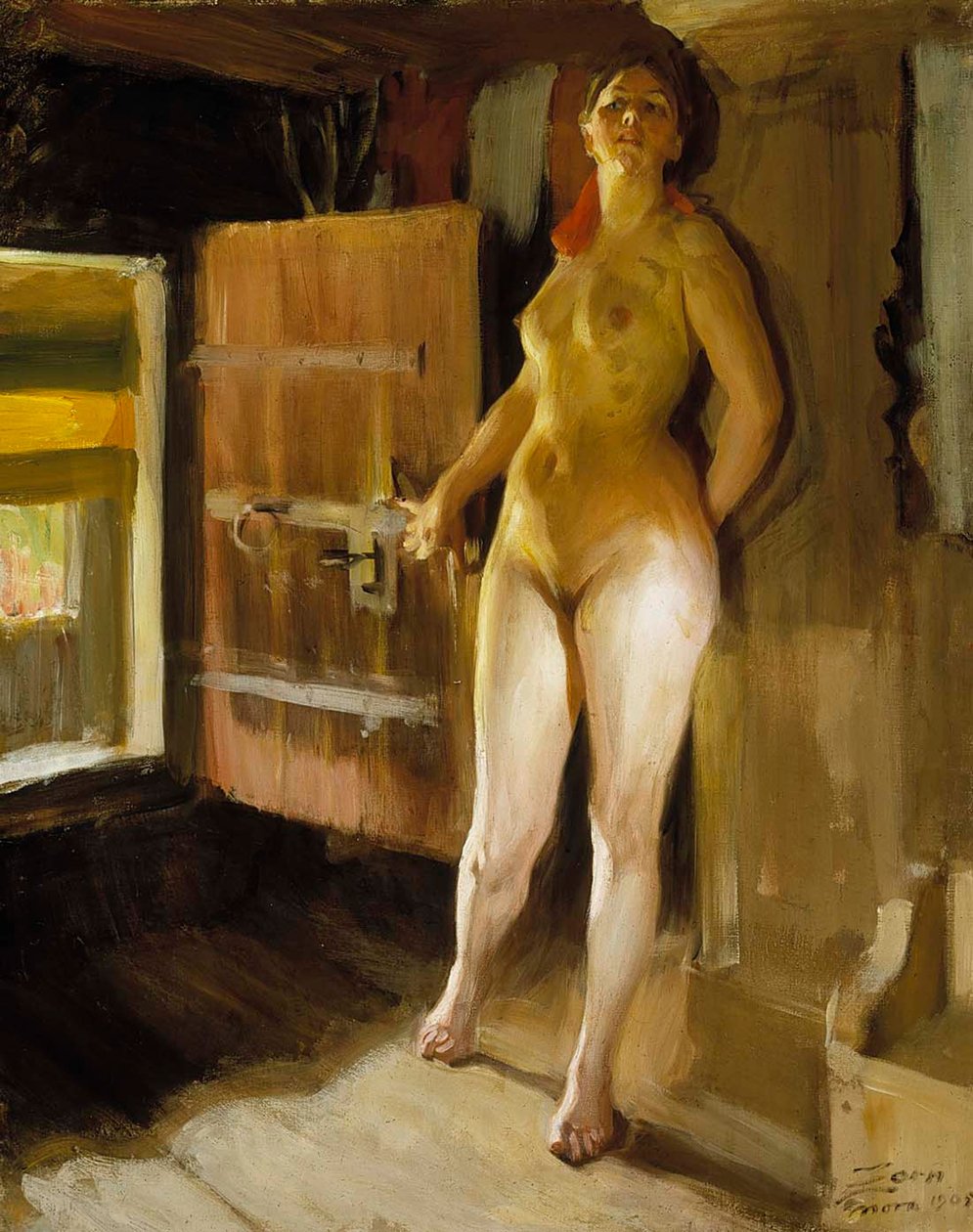 Vid dörren till vinden; flicka på vinden av Anders Zorn