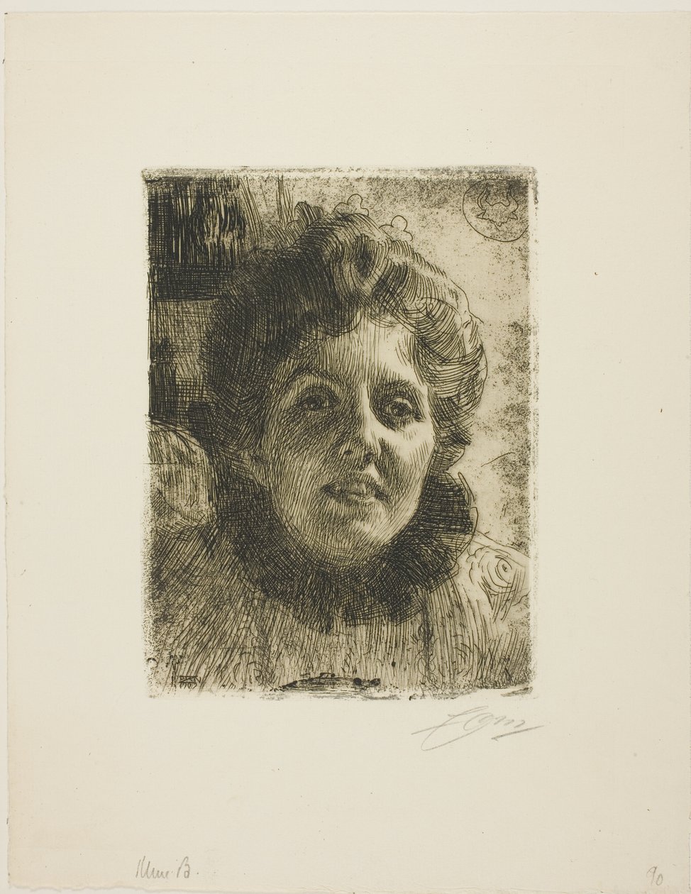 Aurore (Mrs. Aurore Klintberg, née Oxenstierna, Head) av Anders Zorn