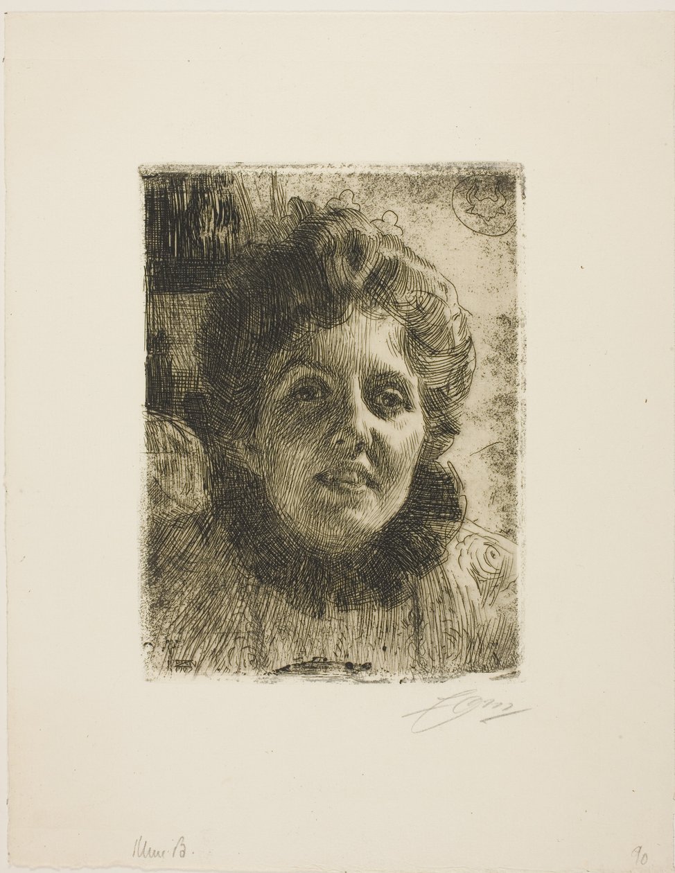 Aurore (Mrs. Aurore Klintberg, née Oxenstierna, Head) av Anders Zorn