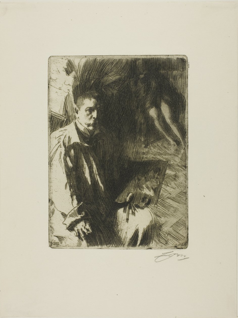 Självporträtt med Model II av Anders Leonard Zorn
