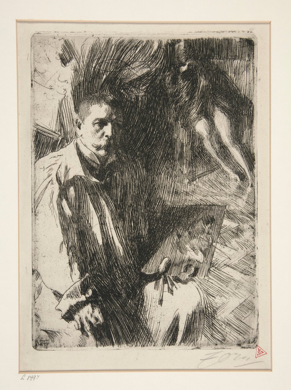 Självporträtt med Model II av Anders Leonard Zorn