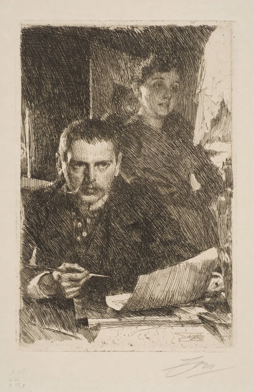 Självporträtt med hustrun Emma av Anders Zorn