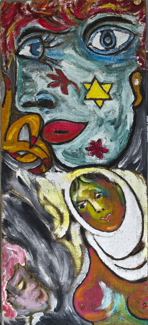 BLUE GIRL AND VEILED WOMAN, 2012 (akryl på juteduk uppspänd på en träram) av Ando Gilardi