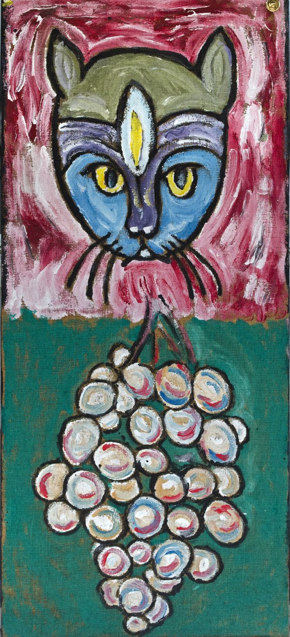 DAGLIG KONST: CAT AND GRAPES, 2012 (akryl på juteduk uppspänd på en träram) av Ando Gilardi