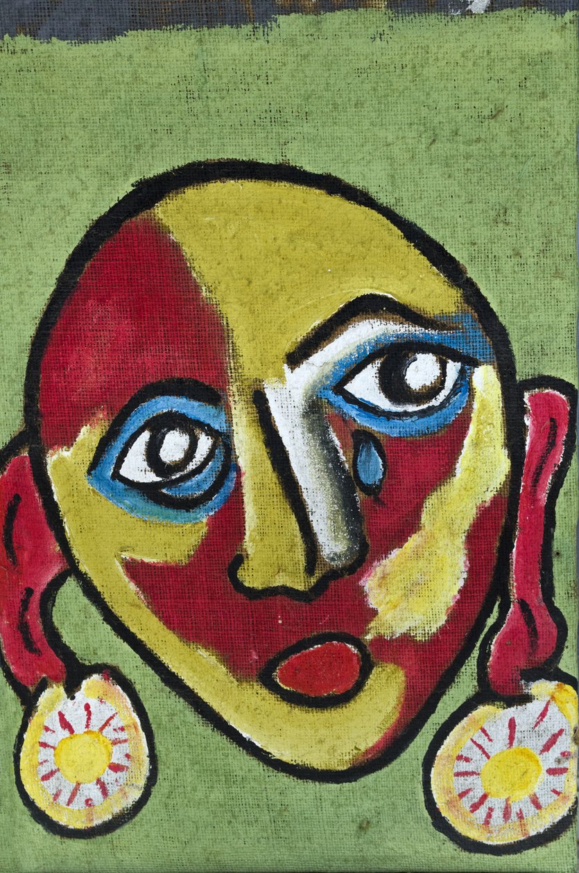 UTBROTT: TEARFUL FACE, 2012 (akryl på juteduk uppspänd på en träram) av Ando Gilardi