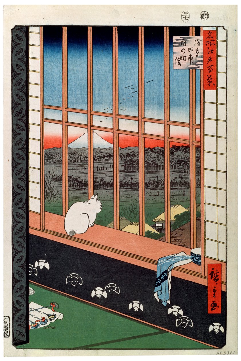 En katt som sitter på fönstersätet, 1800-talet av Ando Hiroshige