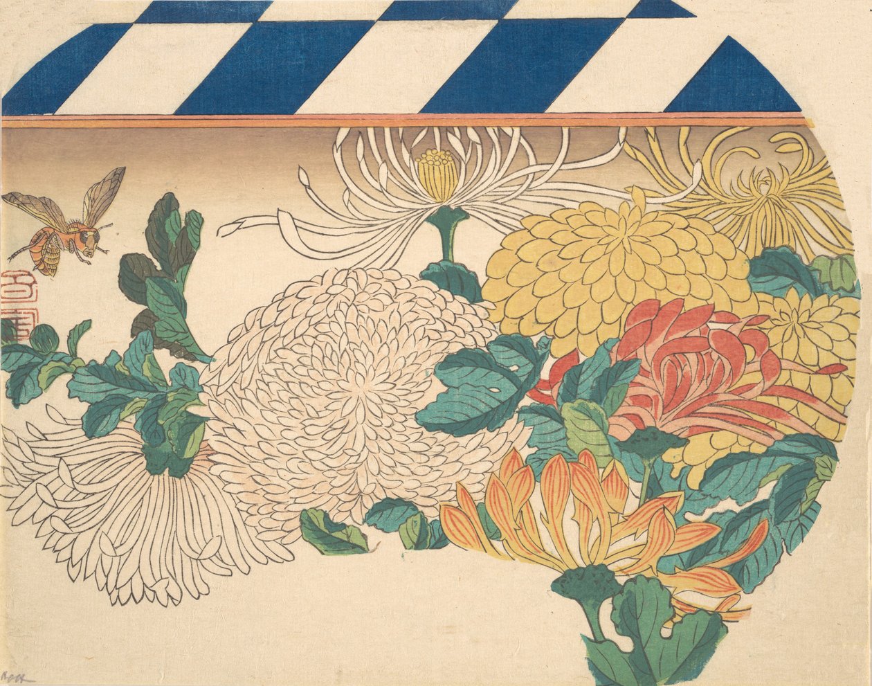 Krysantemum i solfjäderformad design, 1840-tal, 1840-tal. av Ando Hiroshige