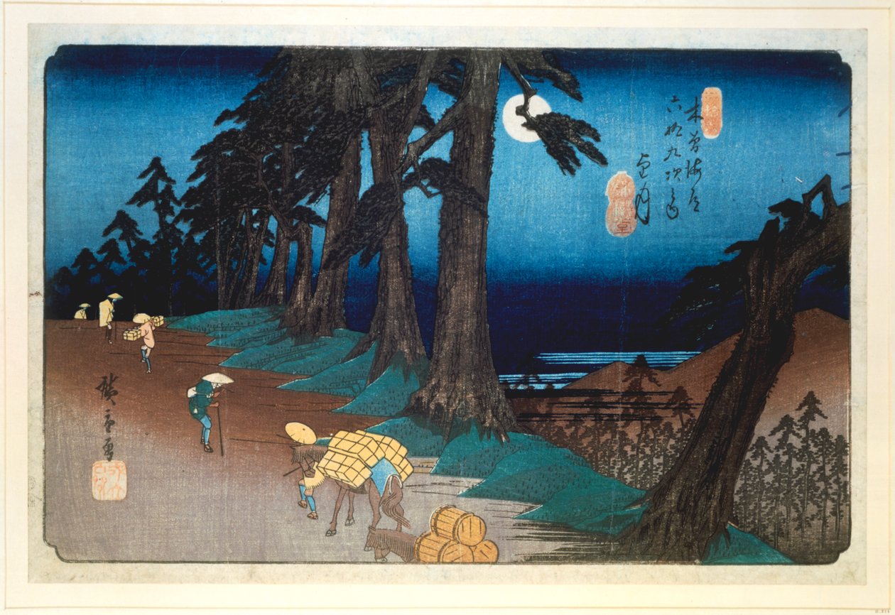 Fullmåne vid Mochizuki, från 69 stationer i Kisokaido, 1832 av Ando Hiroshige