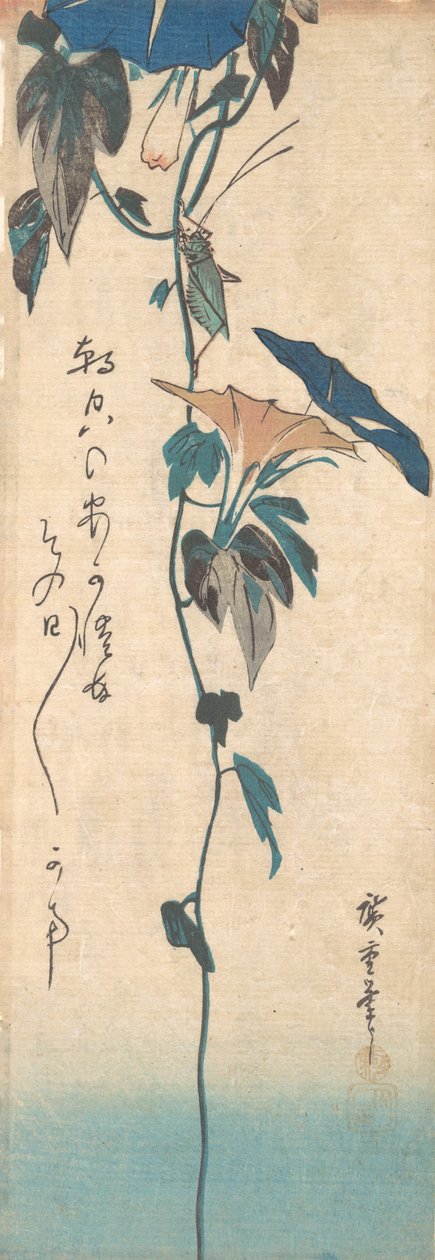 Gräshoppa och Morning-glory Vine, ca. 1835., ca. 1835. av Ando Hiroshige