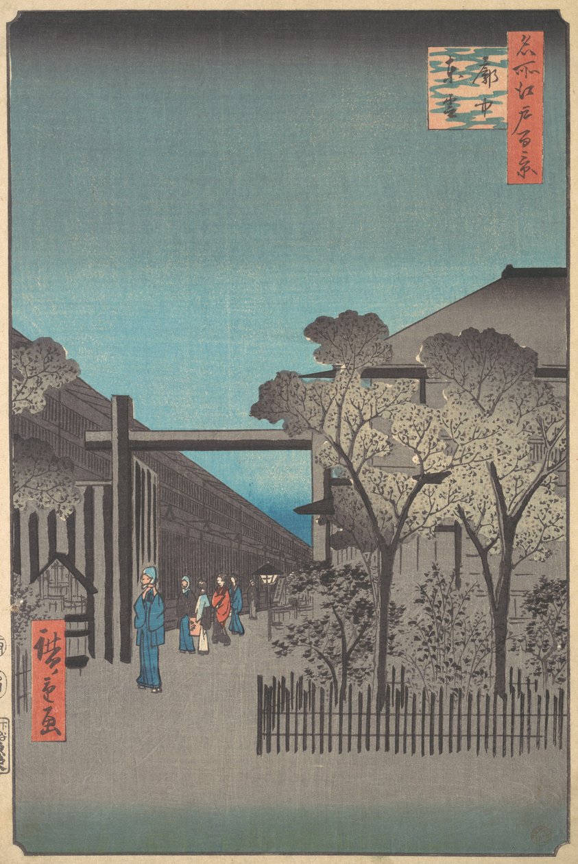 Kakuchu Shinonome, 4:e månaden, ormår 1857., 4:e månad, ormår 1857. av Ando Hiroshige