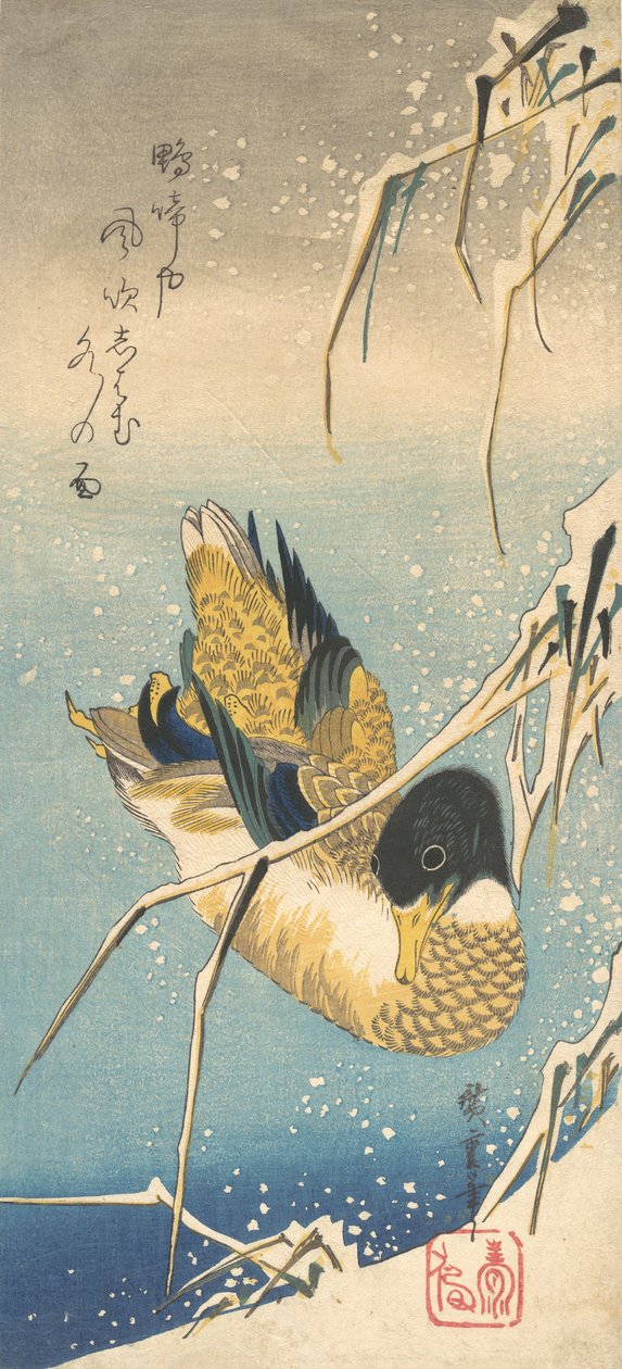 Gräsand och snötäckta vass, ca. 1832., ca. 1832. av Ando Hiroshige