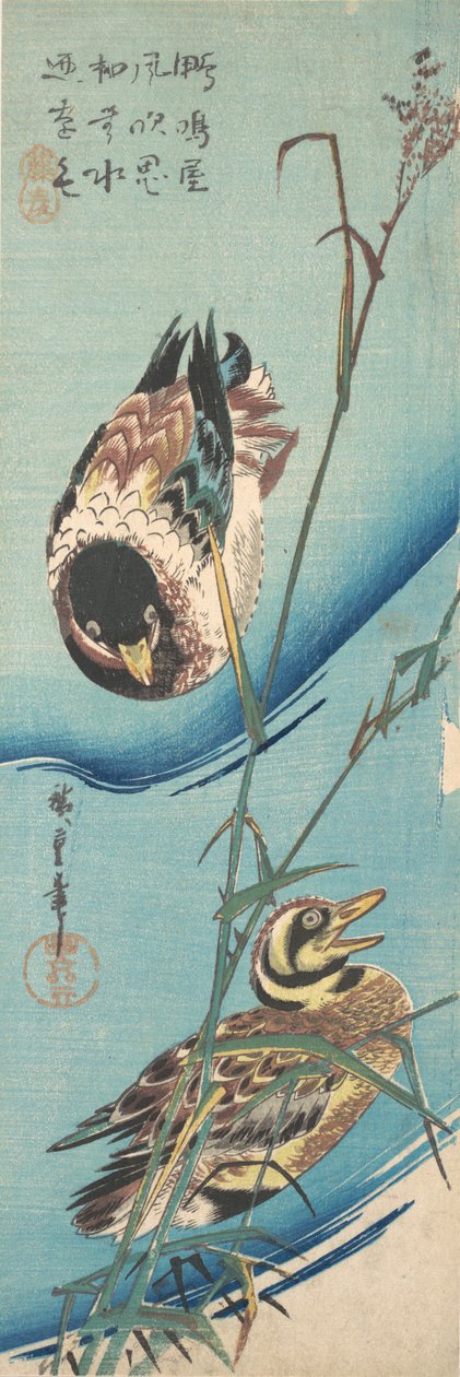 Gräsand och snötäckta vass, ca. 1843., ca. 1843. av Ando Hiroshige