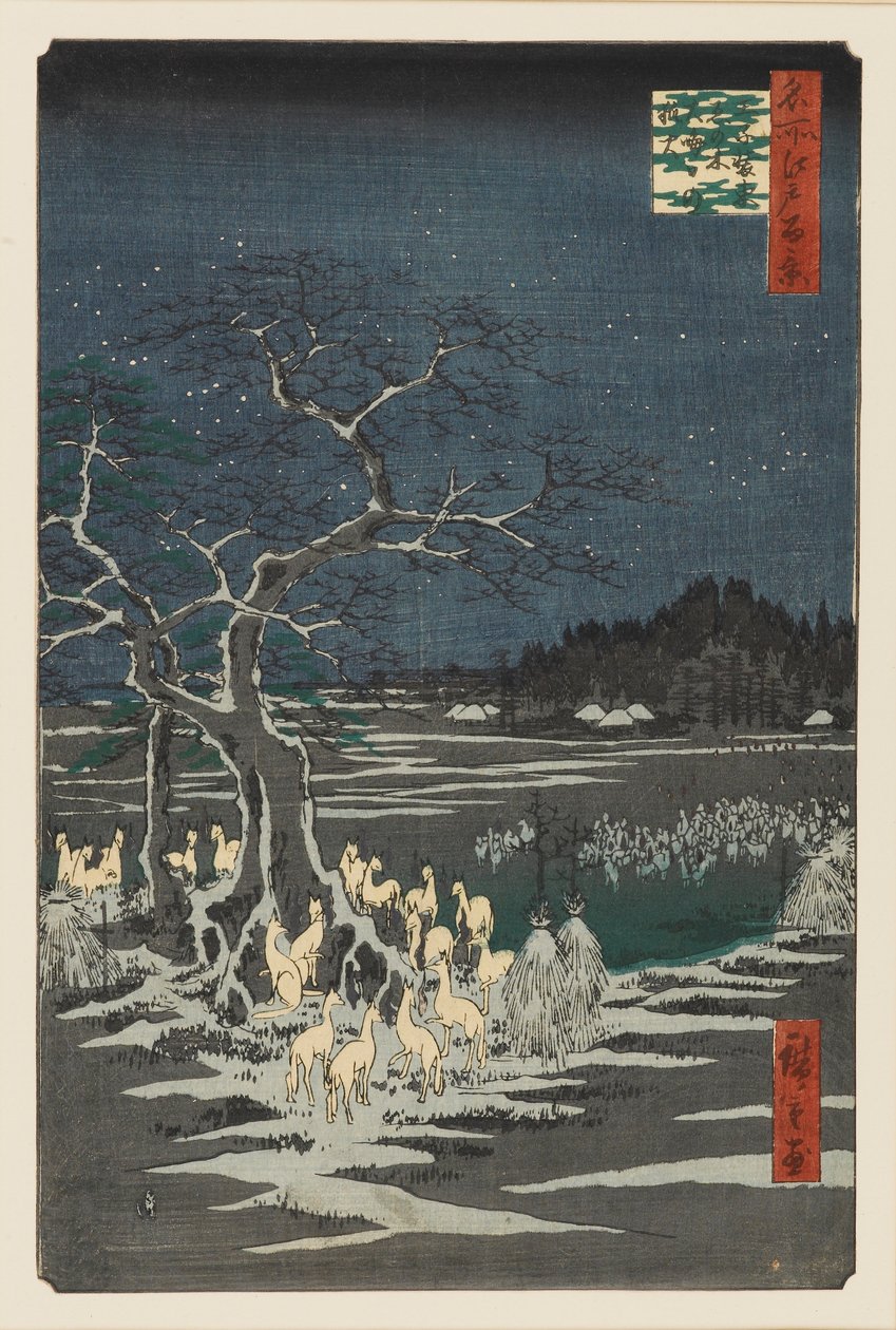 Nyårsafton Foxfires at the Changing Tree, Oji, 1800-talet av Ando Hiroshige