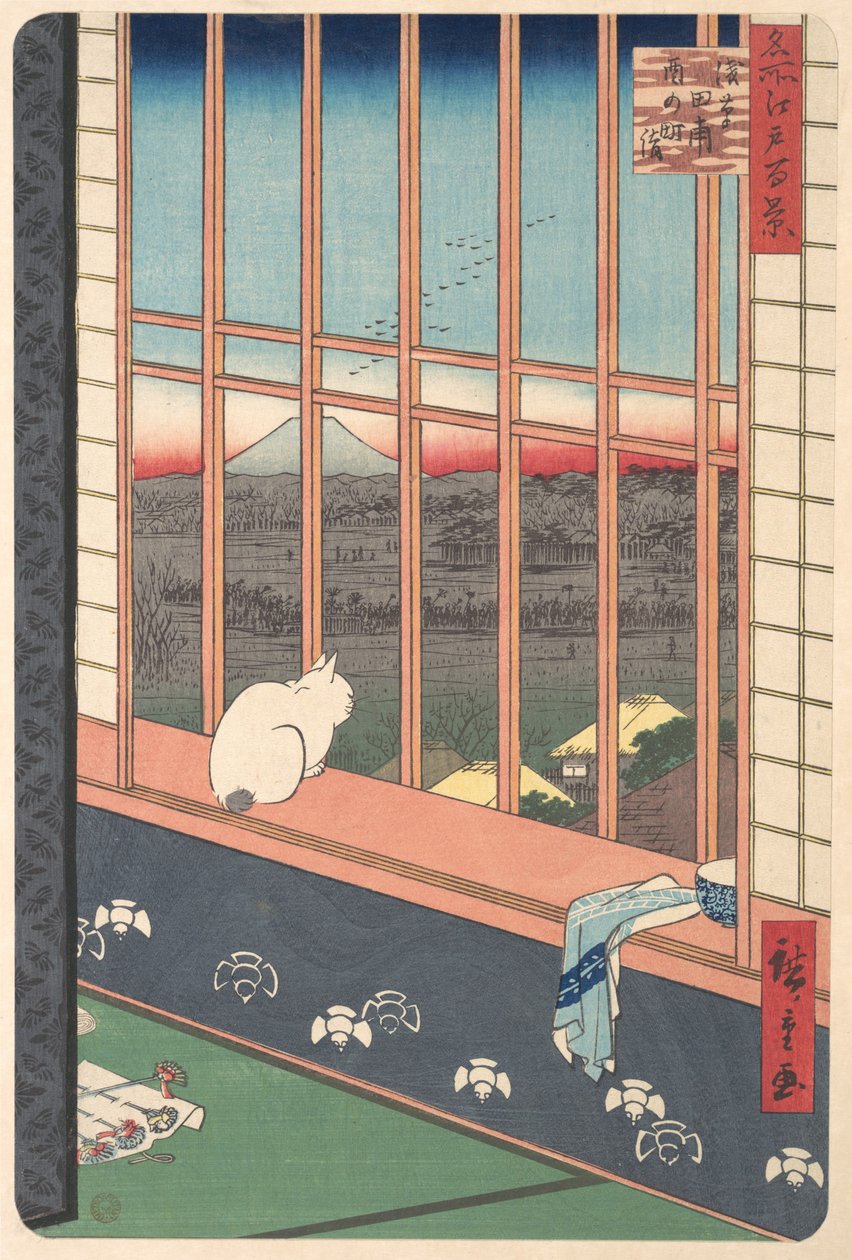 Revelers återvände från Tori no Machi-festivalen i Asakusa, från serien Hundra ..., 1857. av Ando Hiroshige