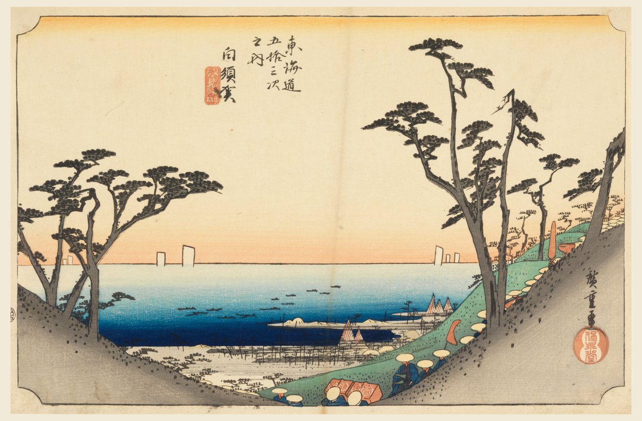Shirasuka-pass, medlem av femtiotre S tachi-ljud av urbanitet lägre d av Ando Hiroshige