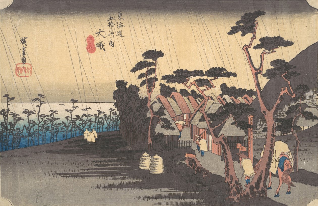 Tigerregn vid Oiso Station, ca. 1834., ca. 1834. av Ando Hiroshige