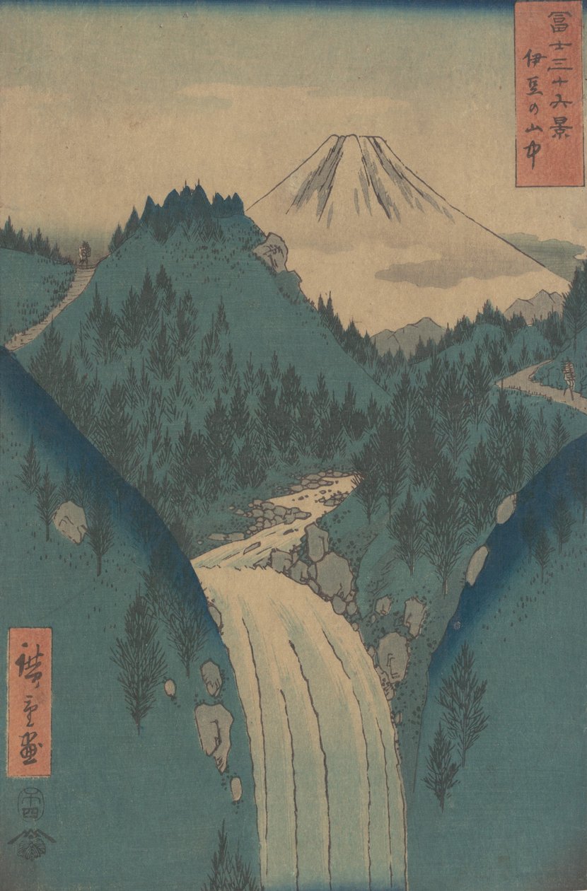 Utsikt över Fuji san från bergen i provinsen Izu Izu no Sanchu, från serien..., 1858. av Ando Hiroshige